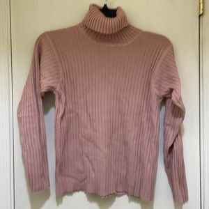 LL Bean light pink 100%cotton ribbed turtleneck sweater